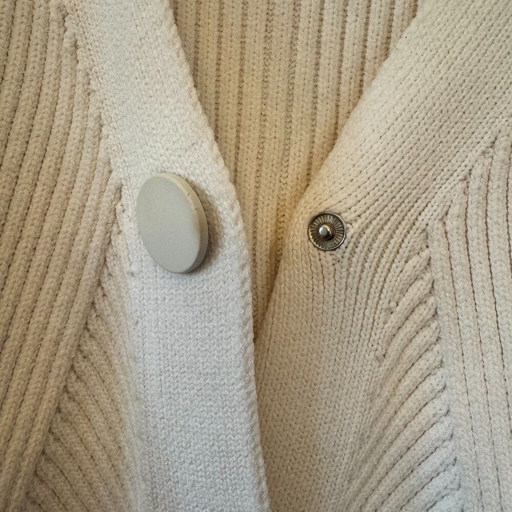 Club Beymen Women's Off-White Ribbed Snap Button Cardigan Sweater Size M - Picture 5 of 8